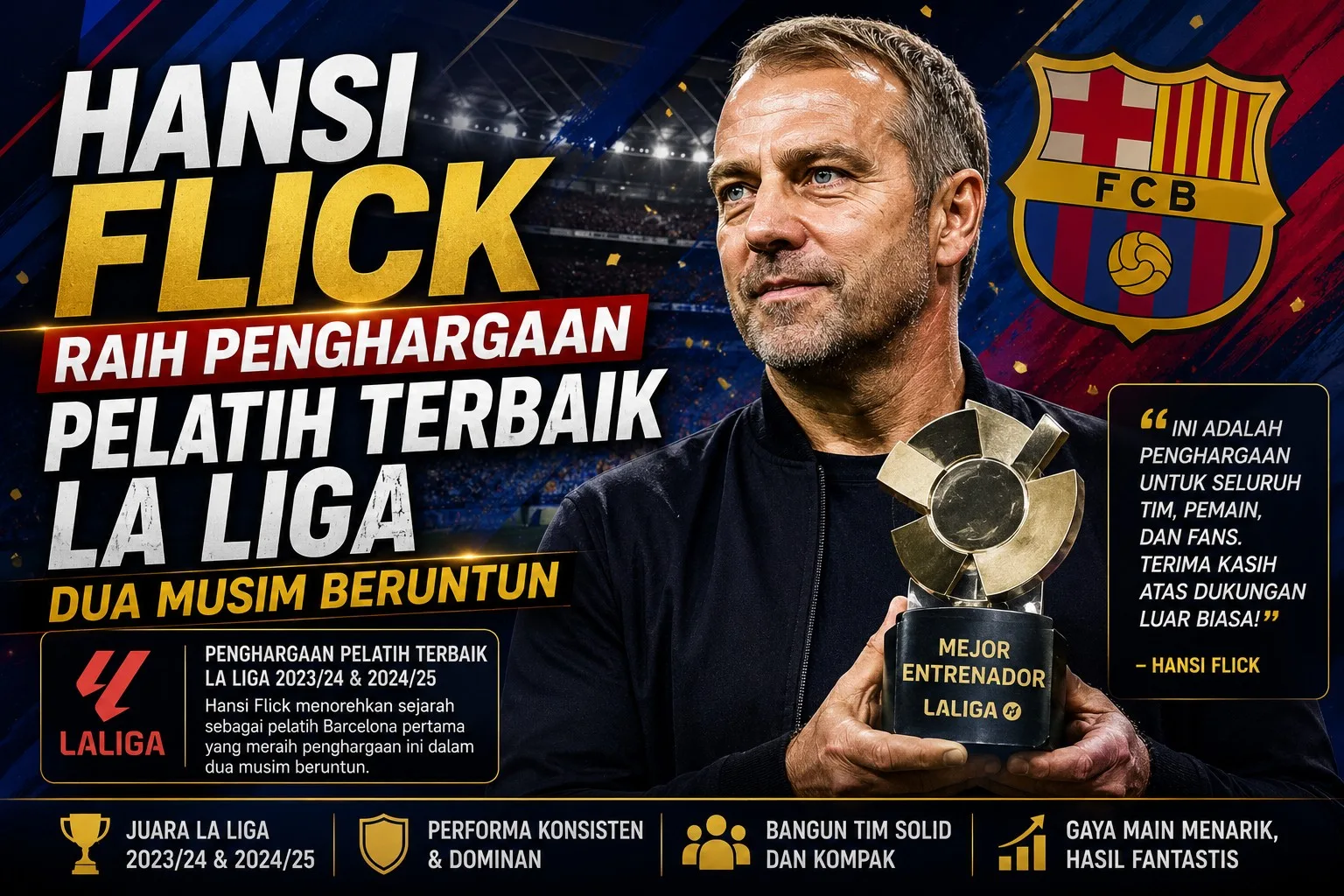 Hansi Flick Raih Penghargaan Pelatih Terbaik La Liga Dua Musim Beruntun