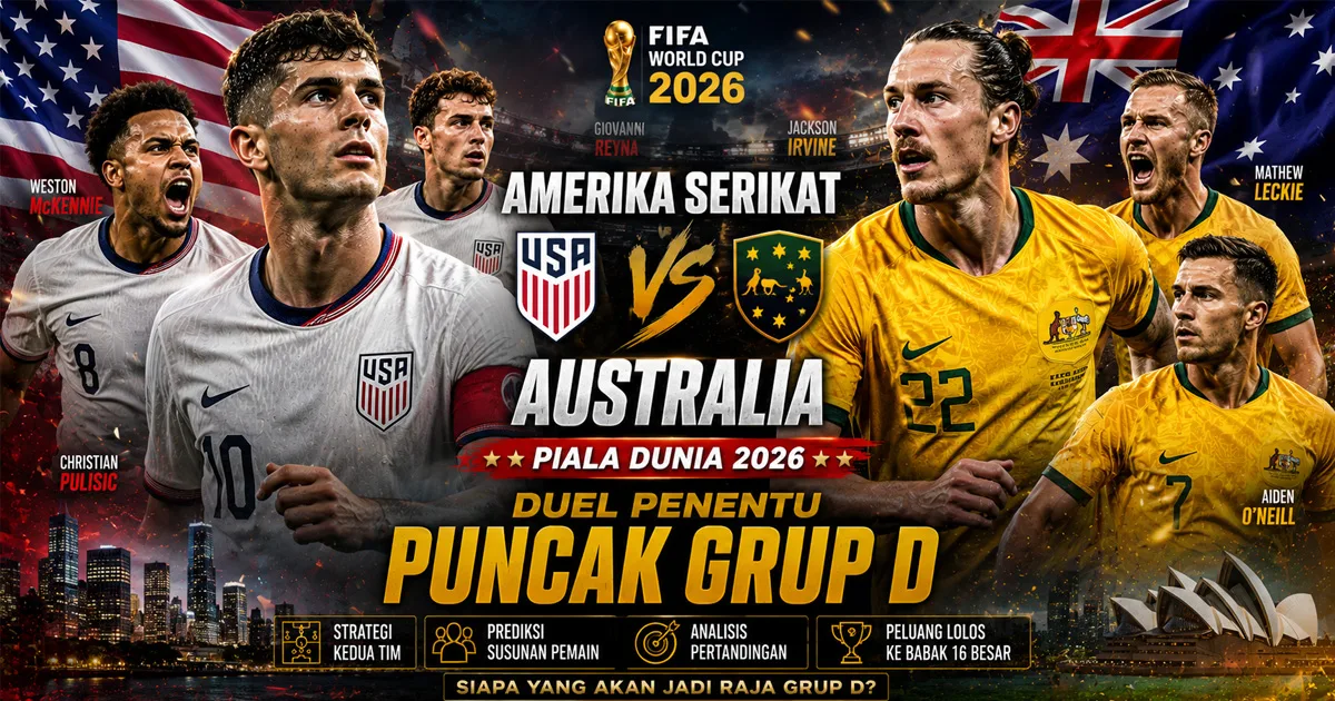 Amerika Serikat vs Australia Piala Dunia 2026: Duel Penentu Puncak Grup D