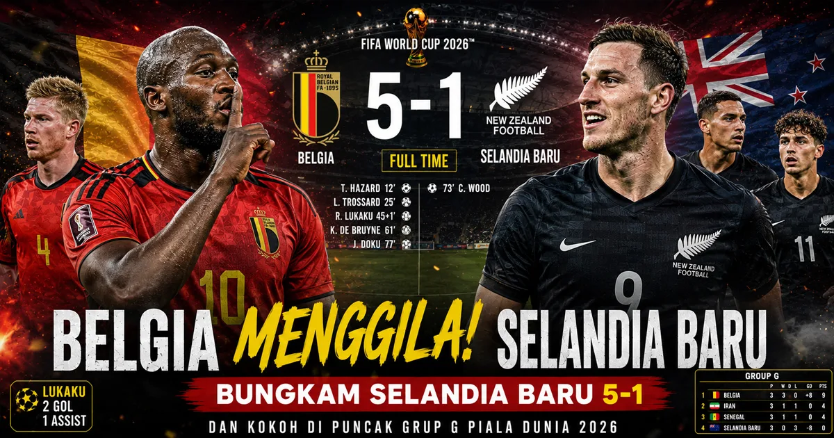 Belgia Menggila! Bungkam Selandia Baru 5-1 dan Kokoh di Puncak Grup G Piala Dunia 2026