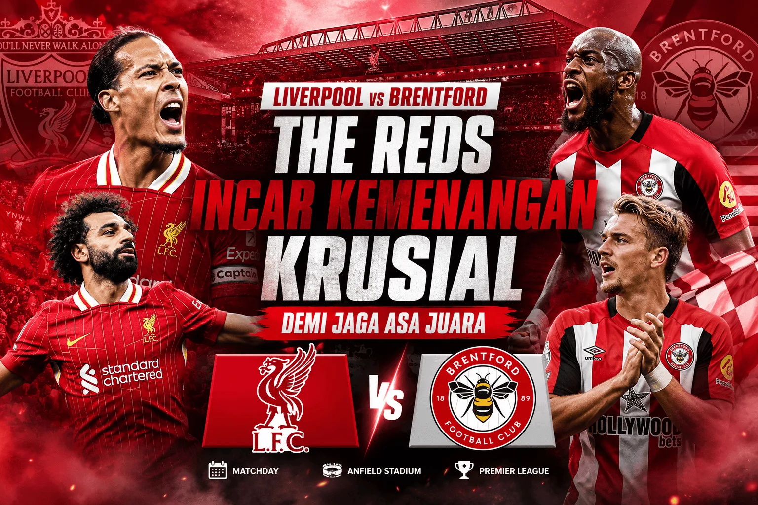 Liverpool vs Brentford: The Reds Incar Kemenangan Krusial Demi Jaga Asa Juara