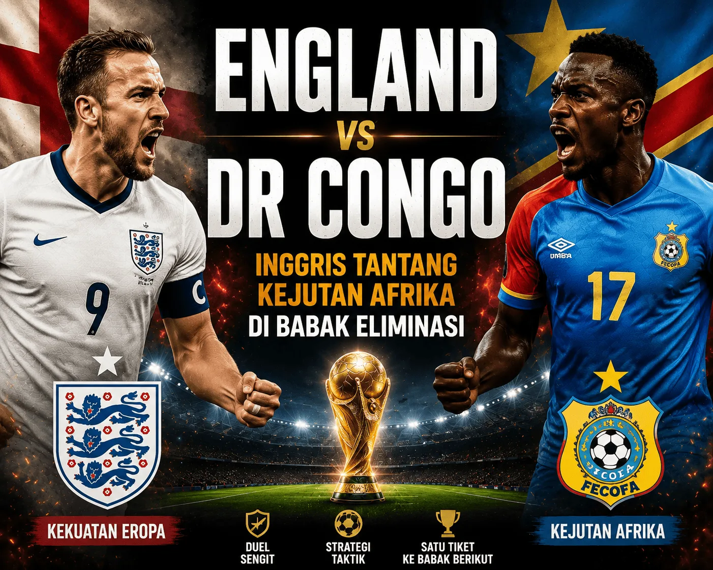 England vs DR Congo: Inggris Tantang Kejutan Afrika di Babak Eliminasi