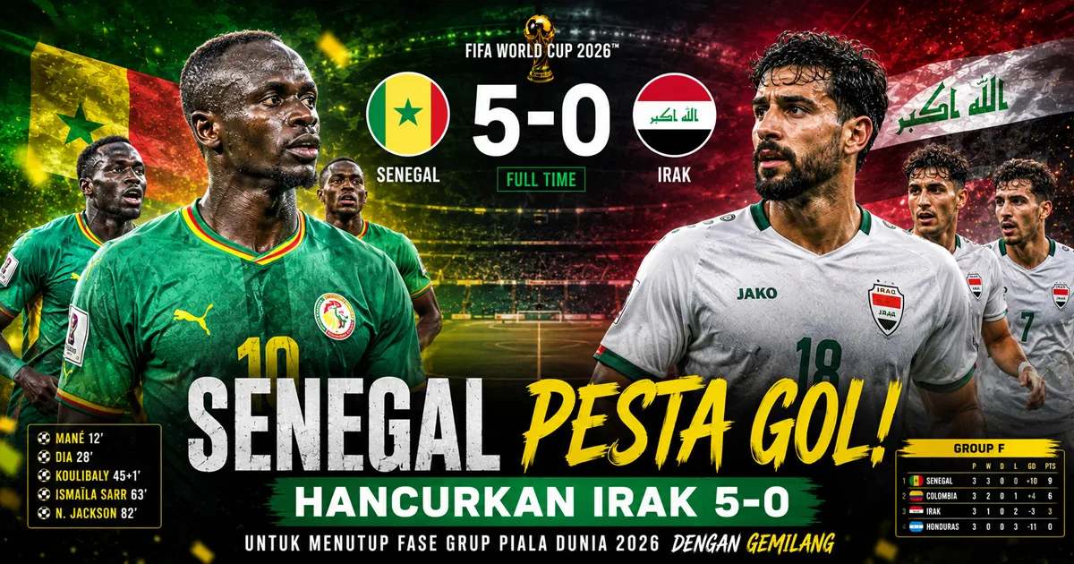 Senegal Pesta Gol! Hancurkan Irak 5-0 untuk Menutup Fase Grup Piala Dunia 2026 dengan Gemilang