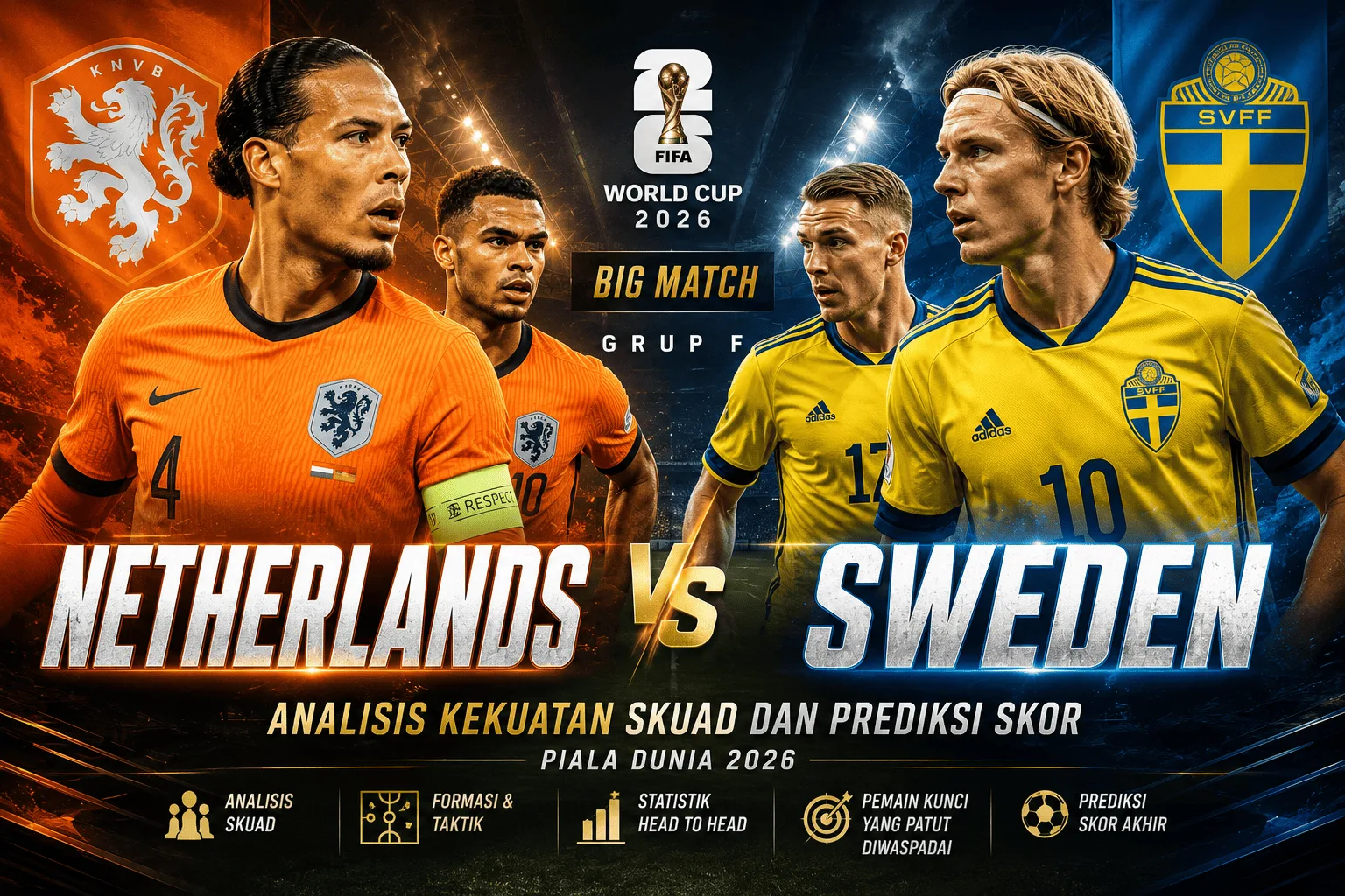 Netherlands vs Sweden: Big Match Grup F, Analisis Kekuatan Skuad dan Prediksi Skor Piala Dunia 2026