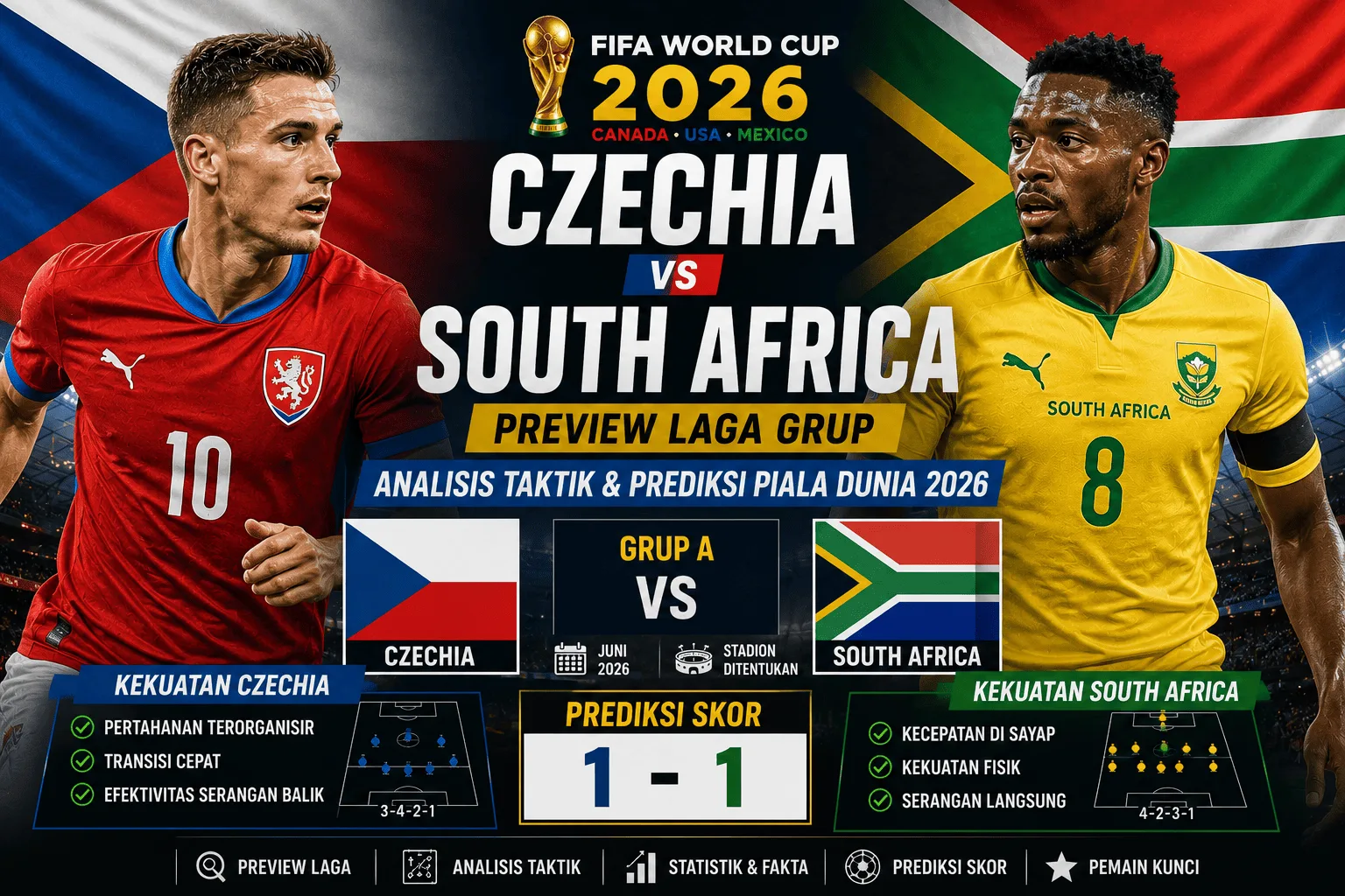 Czechia vs South Africa: Preview Laga Grup, Analisis Taktik, dan Prediksi Piala Dunia 2026