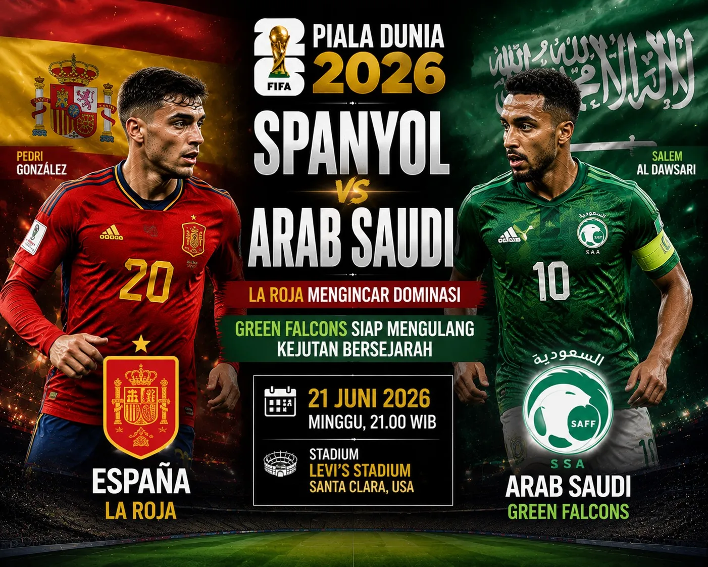 Spanyol vs Arab Saudi Piala Dunia 2026: La Roja Mengincar Dominasi, Green Falcons Siap Mengulang Kejutan Bersejarah