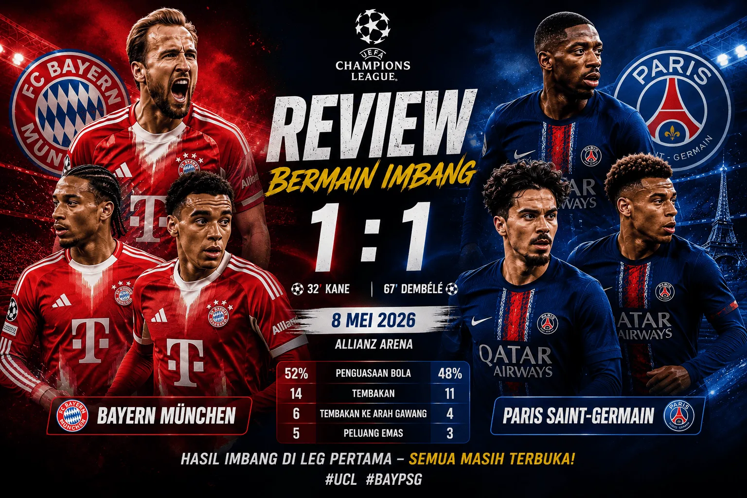 Bayern Munich vs PSG Berakhir Sengit! Duel Raksasa Eropa Tuntas 1-1