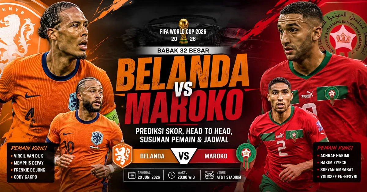 Belanda vs Maroko: Prediksi Skor, Head to Head, Susunan Pemain dan Jadwal Babak 32 Besar Piala Dunia FIFA 2026