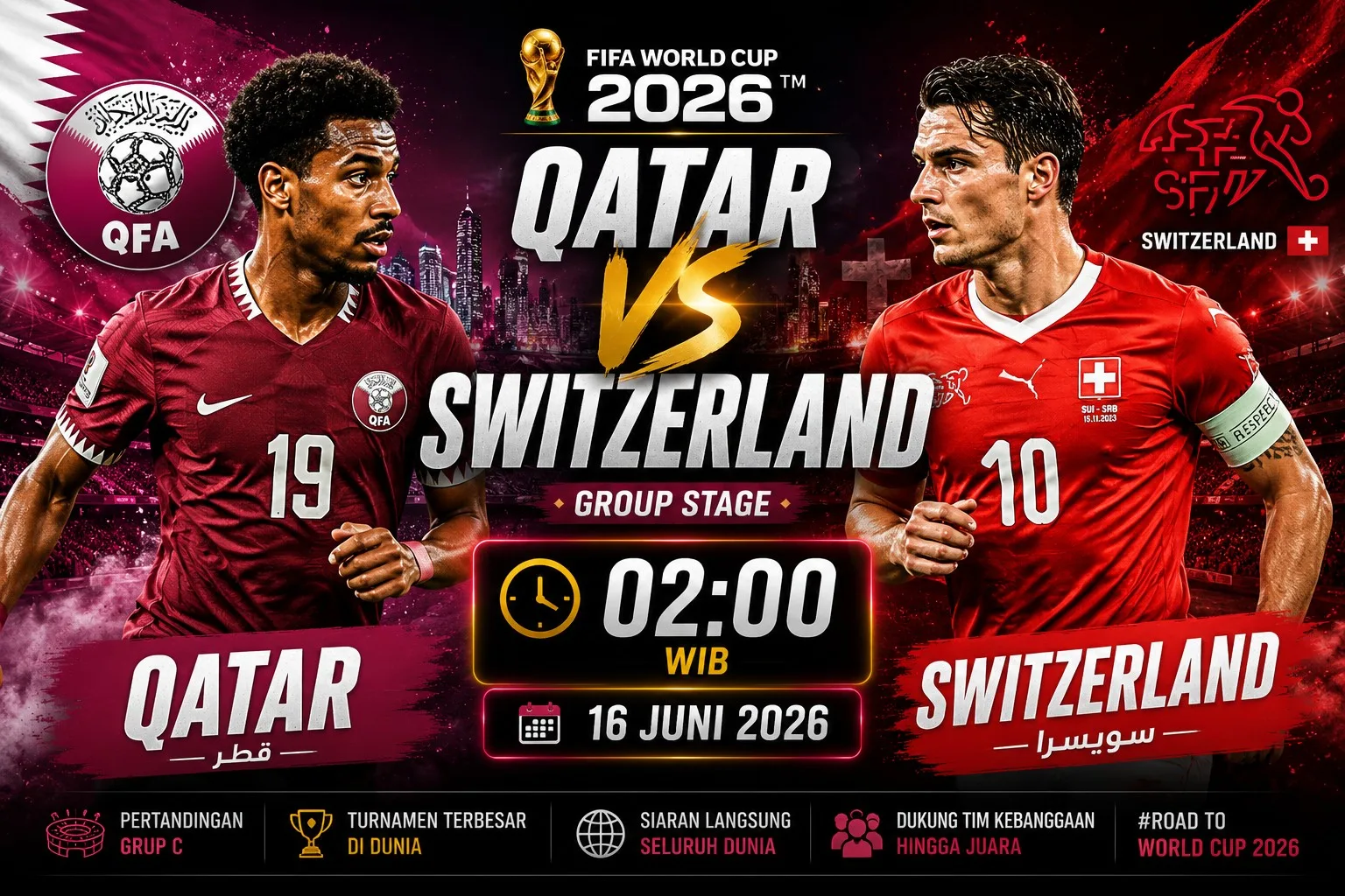Qatar vs Swiss 14 Juni 2026: Prediksi Skor, Head to Head, Susunan Pemain dan Analisis Lengkap Piala Dunia 2026 Grup B