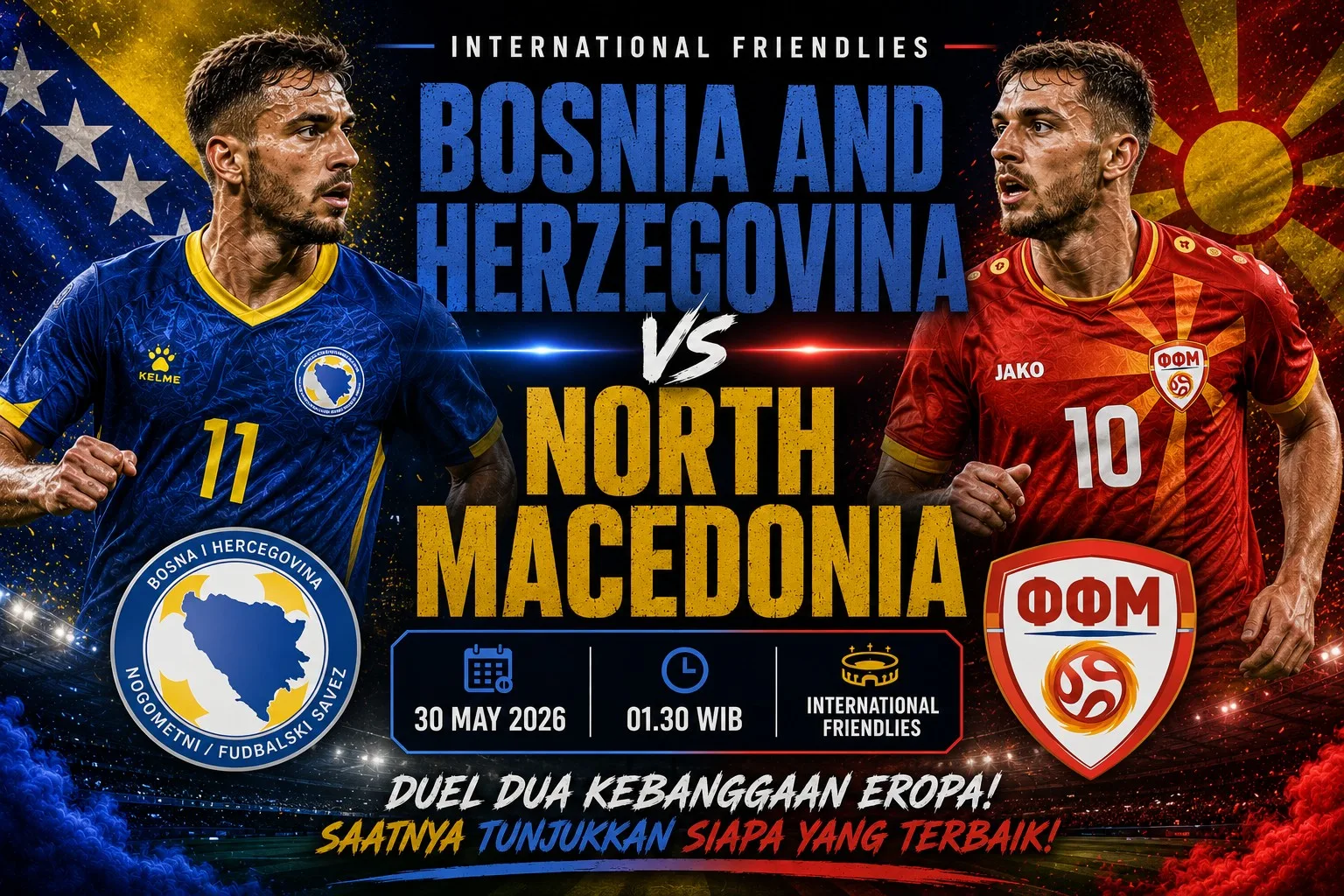 Bosnia and Herzegovina vs North Macedonia: Duel Sengit Laga Persahabatan Internasional