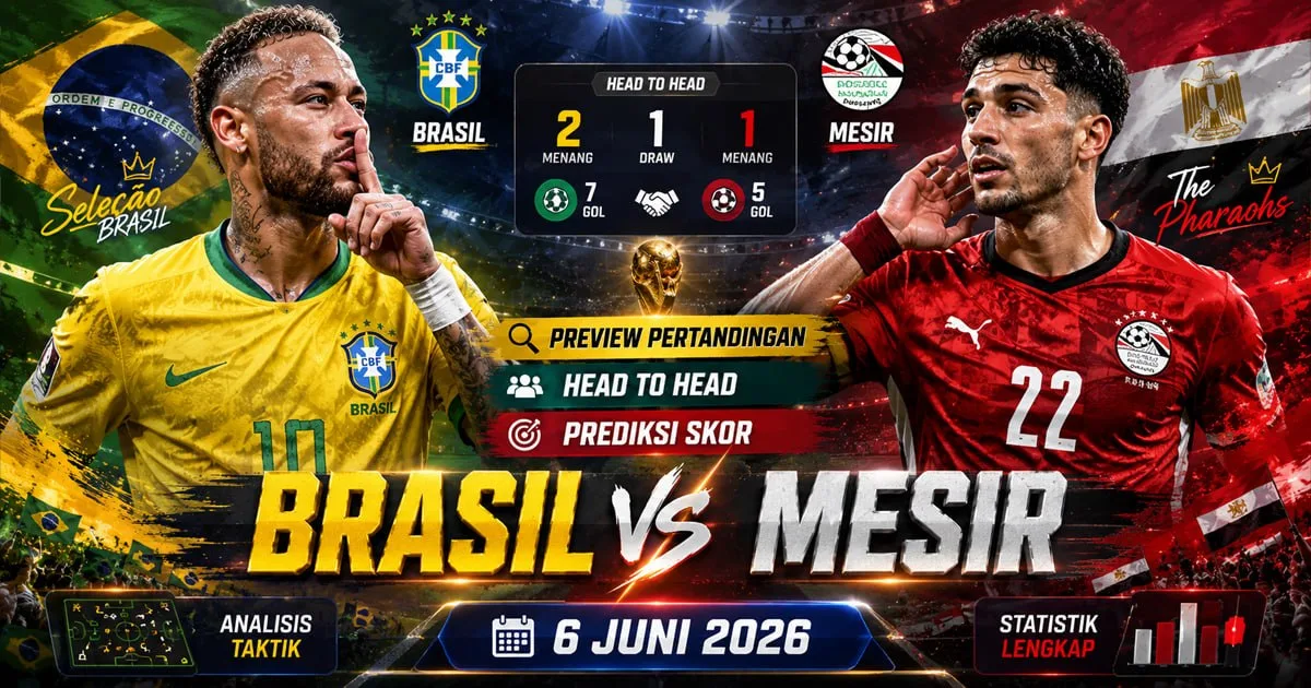 Brasil vs Mesir: Preview Pertandingan, Head to Head dan Prediksi Skor 6 Juni 2026