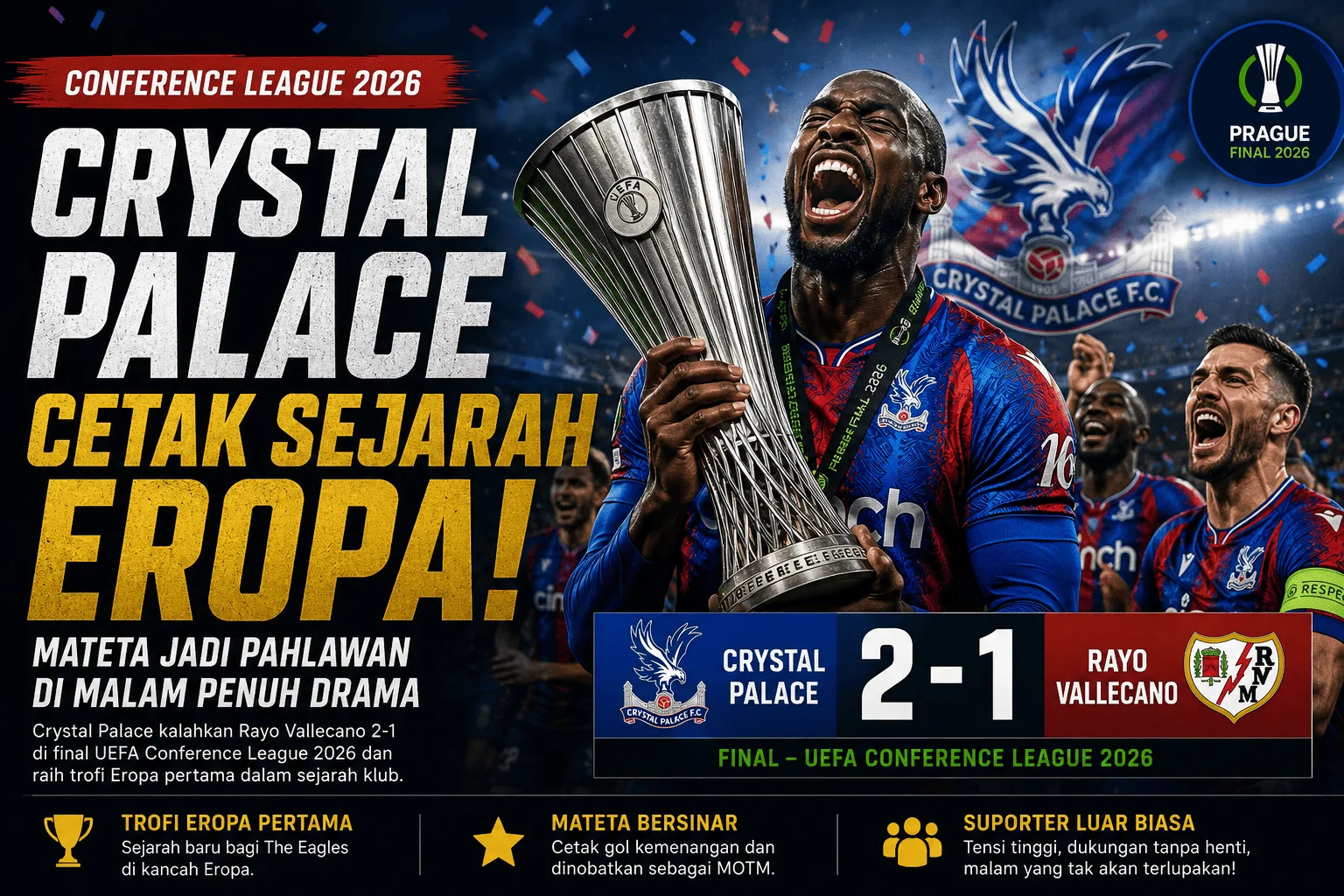 Crystal Palace Cetak Sejarah Eropa! Mateta Jadi Pahlawan di Malam Penuh Drama