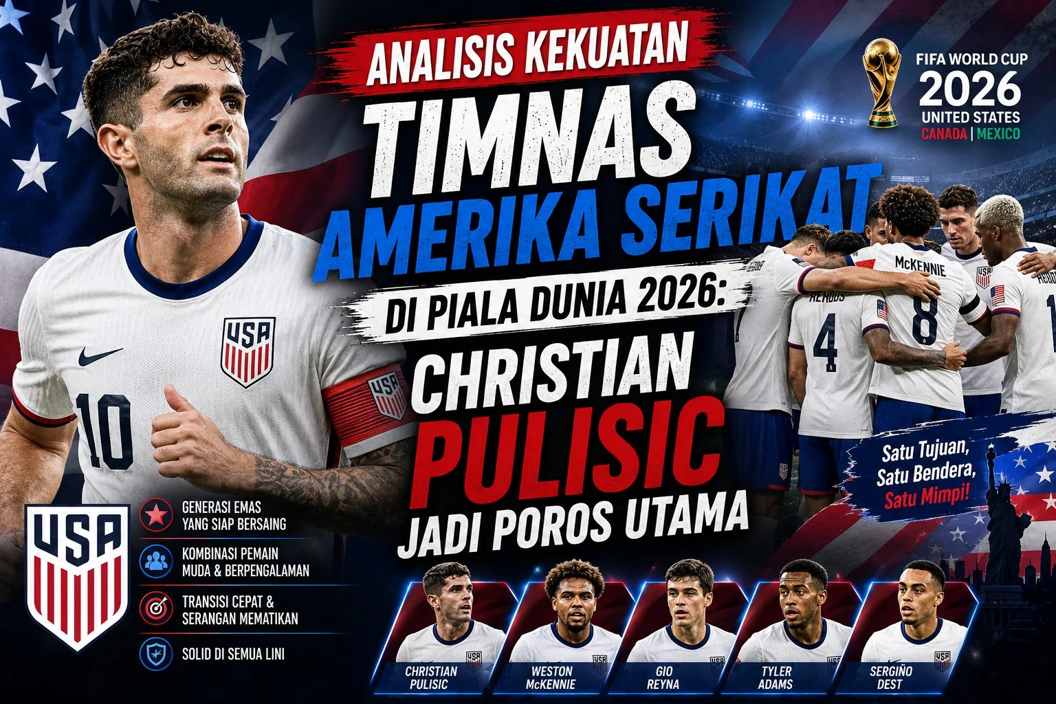 Analisis Kekuatan Timnas Amerika Serikat di Piala Dunia 2026: Christian Pulisic Jadi Poros Utama