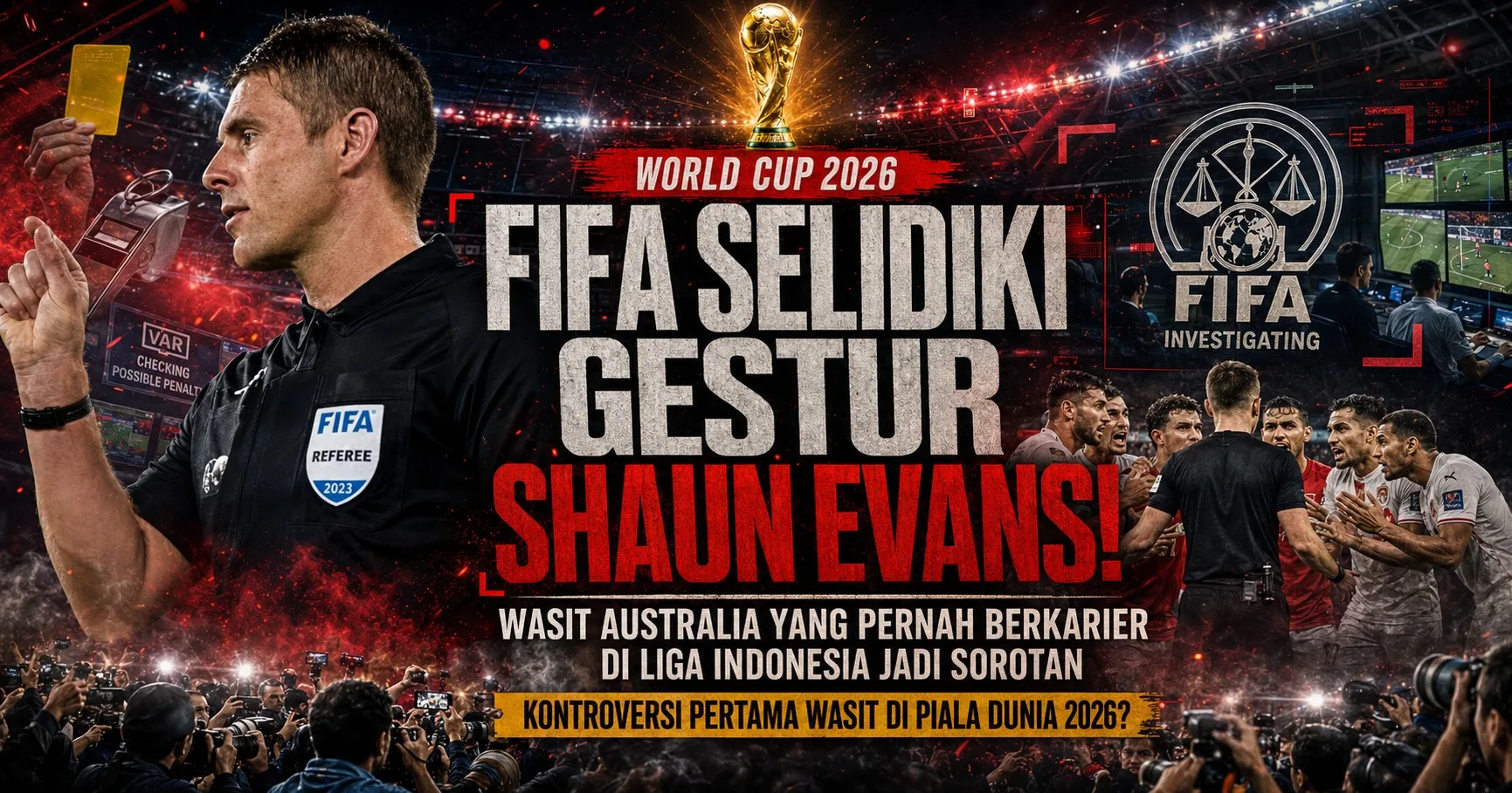 Kontroversi Piala Dunia 2026: FIFA Selidiki Gestur Shaun Evans, Wasit Australia yang Pernah Berkarier di Liga Indonesia