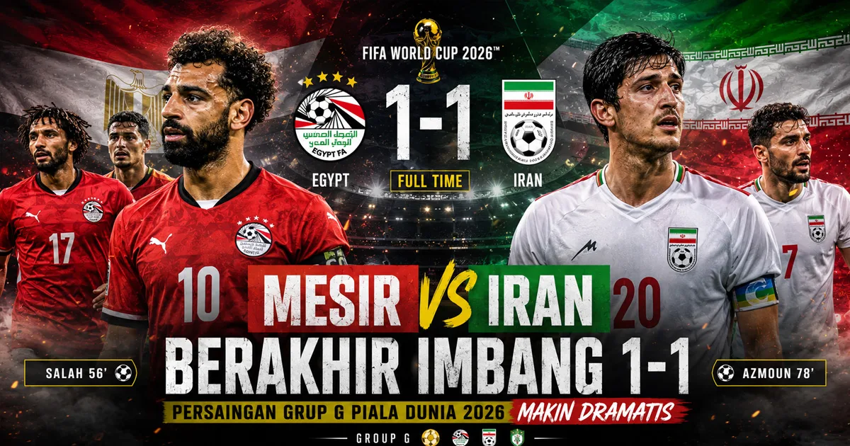 Mesir vs Iran Berakhir Imbang 1-1, Persaingan Grup G Piala Dunia 2026 Makin Dramatis