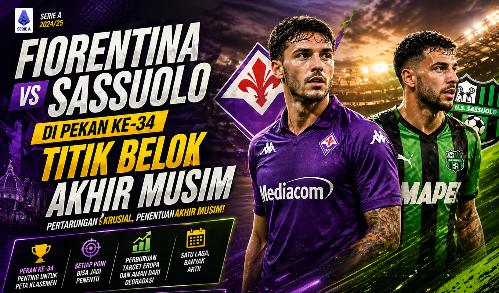 Pertemuan Fiorentina vs Sassuolo di Giornata ke-34 Jadi Laga Penentu Musim