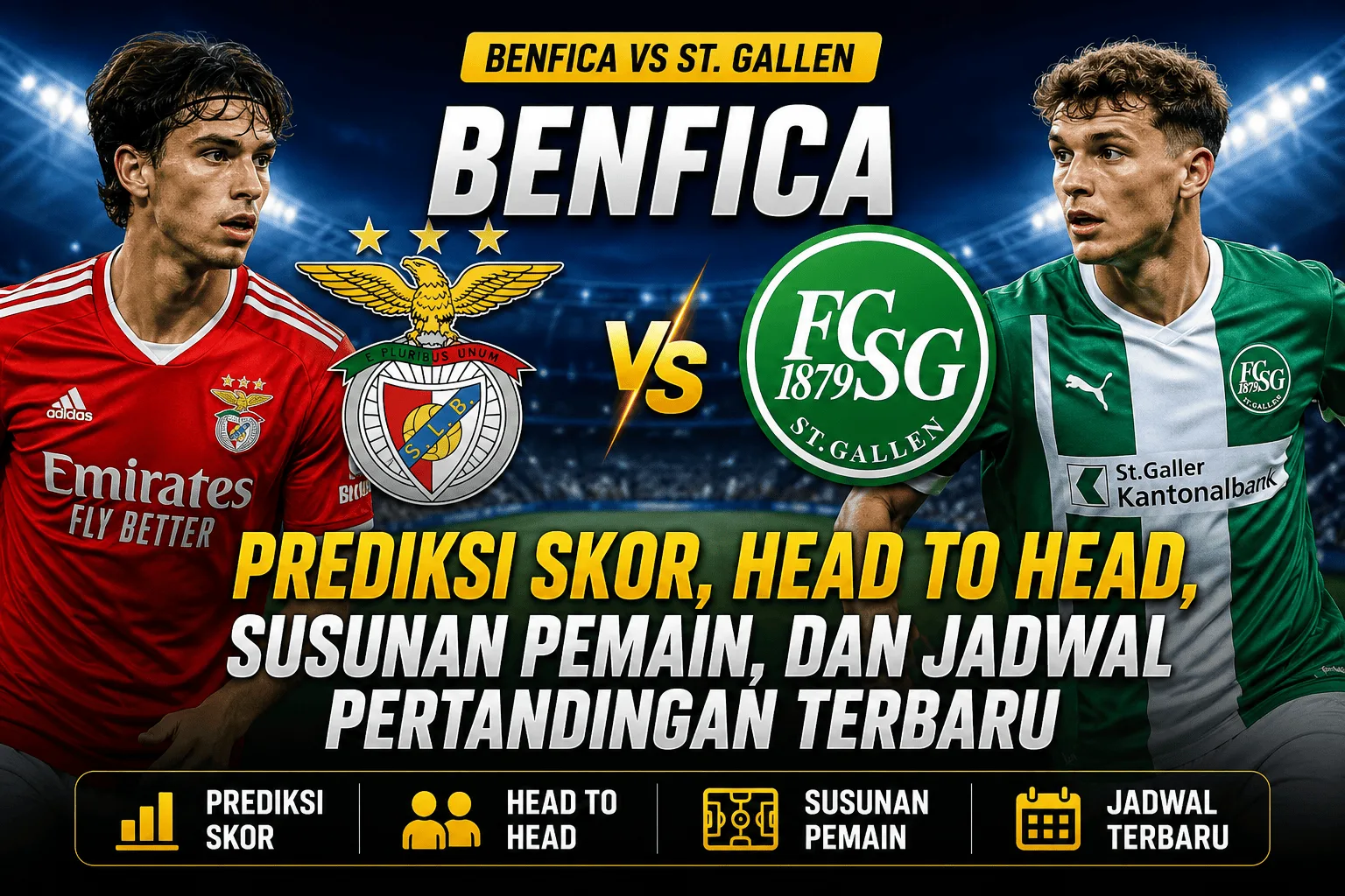 Benfica vs St. Gallen: Prediksi Skor, Head to Head, Susunan Pemain, dan Jadwal Pertandingan Terbaru