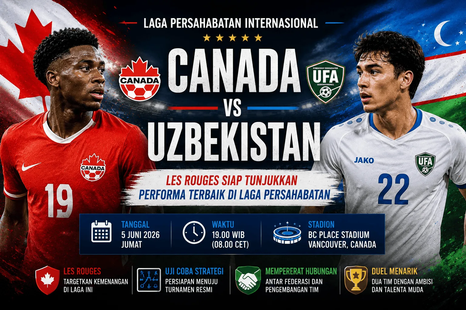 Canada vs Uzbekistan: Les Rouges Siap Tunjukkan Performa Terbaik di Laga Persahabatan