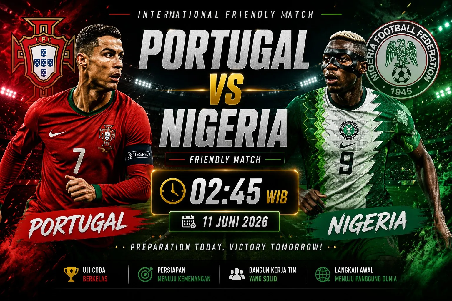 Portugal vs Nigeria 11 Juni 2026: Prediksi Skor, Head to Head, Susunan Pemain dan Analisis Lengkap
