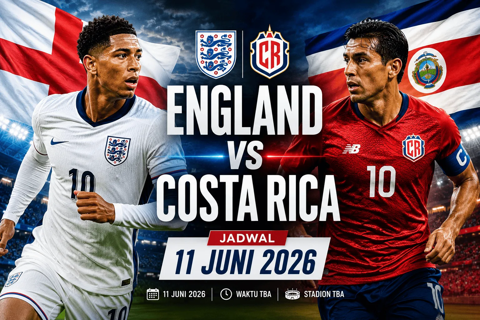England vs Costa Rica: Jadwal 11 Juni 2026, Prediksi Pertandingan, Head to Head dan Peluang Kemenangan Kedua Tim
