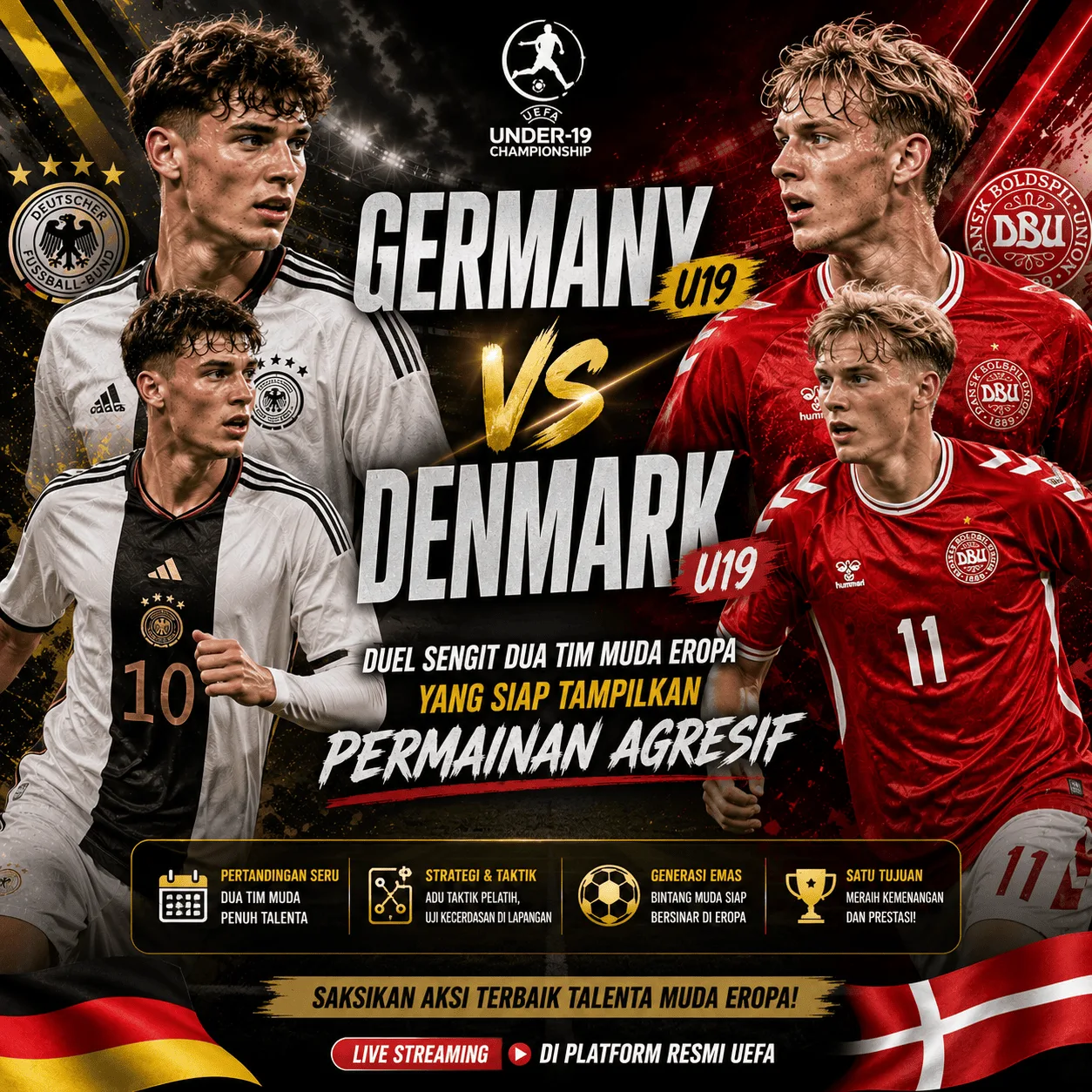 Germany U19 vs Denmark U19: Duel Sengit Dua Tim Muda Eropa yang Siap Tampilkan Permainan Agresif