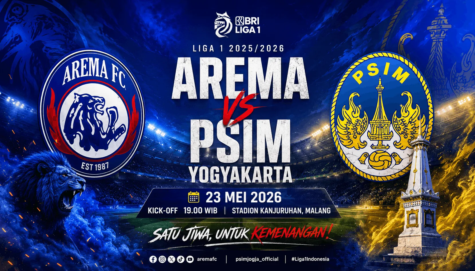 Arema FC vs PSIM Yogyakarta 23 Mei 2026: Adu Gengsi di Pekan Liga 1