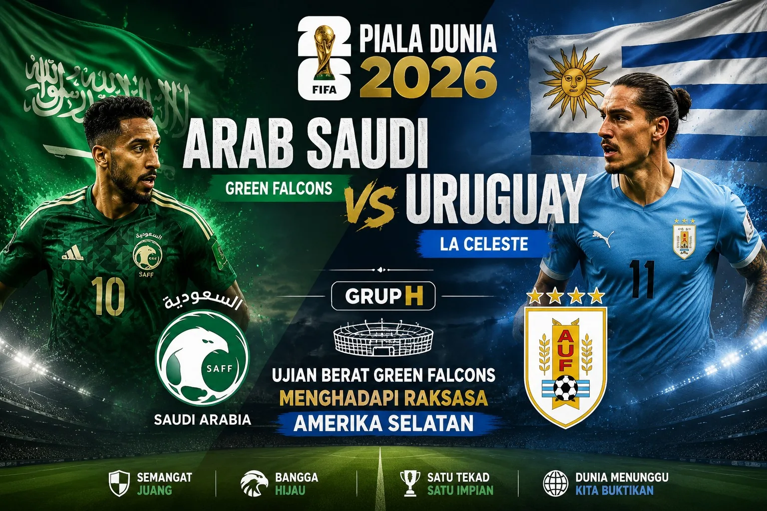 Arab Saudi vs Uruguay Piala Dunia 2026: Ujian Berat Green Falcons Menghadapi Raksasa Amerika Selatan di Grup H