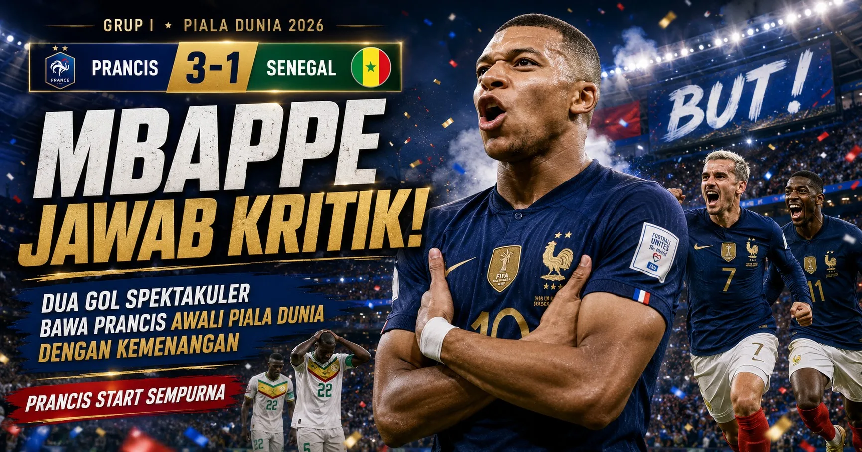 Mbappe Jawab Kritik dengan Dua Gol Spektakuler, Prancis Awali Piala Dunia dengan Kemenangan