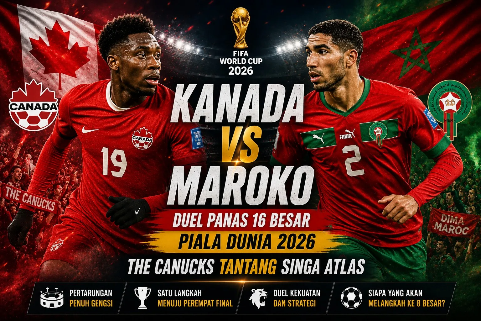 Kanada vs Maroko: Duel Panas 16 Besar Piala Dunia 2026, The Canucks Tantang Singa Atlas