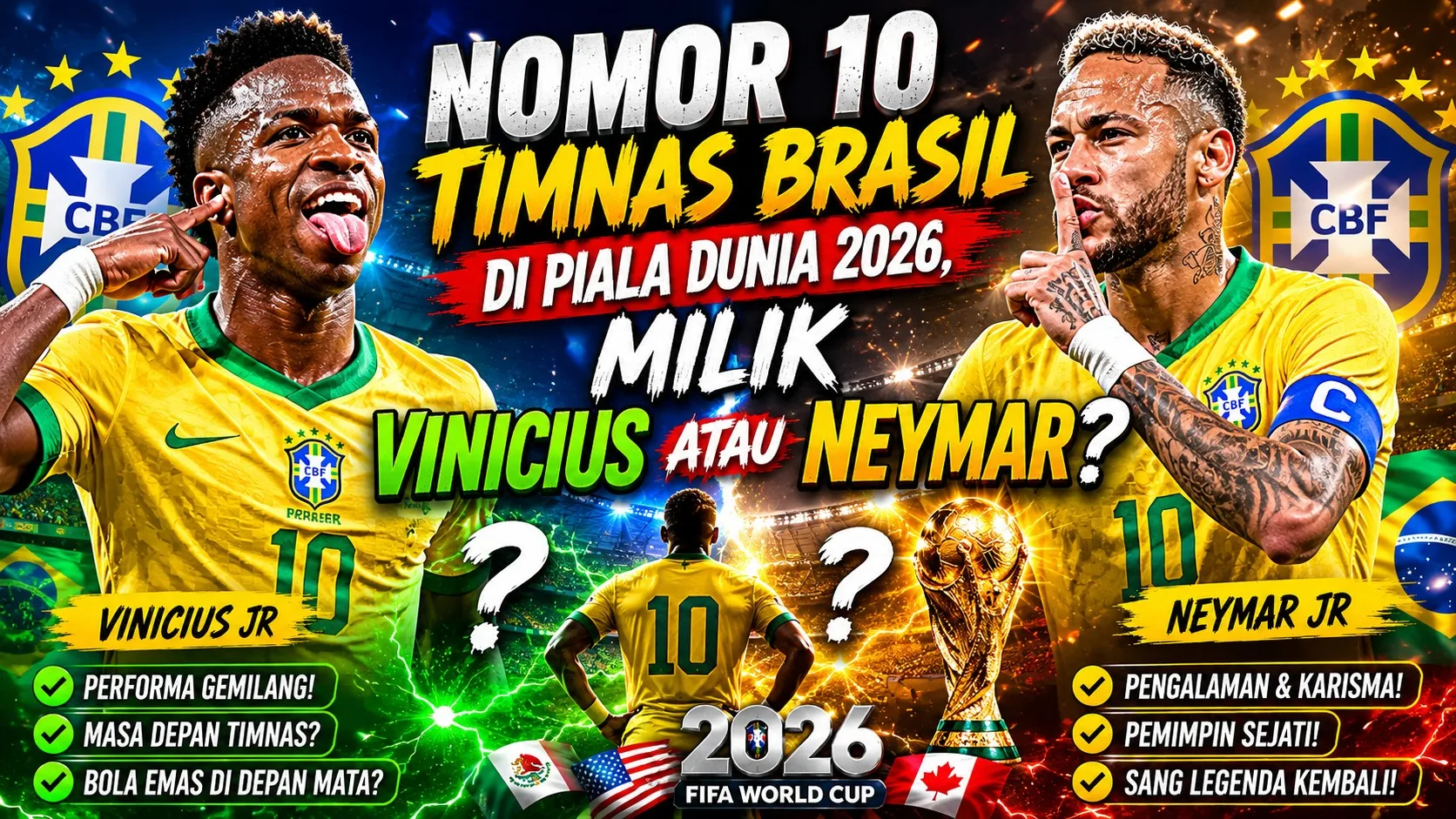 Nomor 10 Timnas Brasil di Piala Dunia 2026, Milik Vinicius atau Neymar?