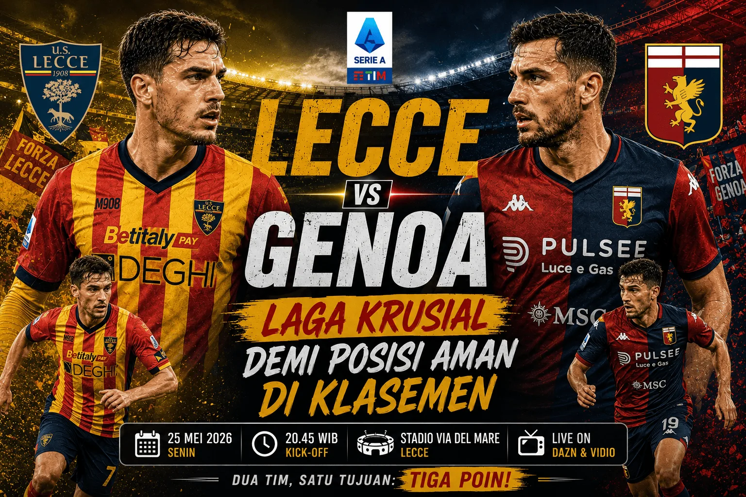 Lecce vs Genoa: Laga Krusial Demi Posisi Aman di Klasemen