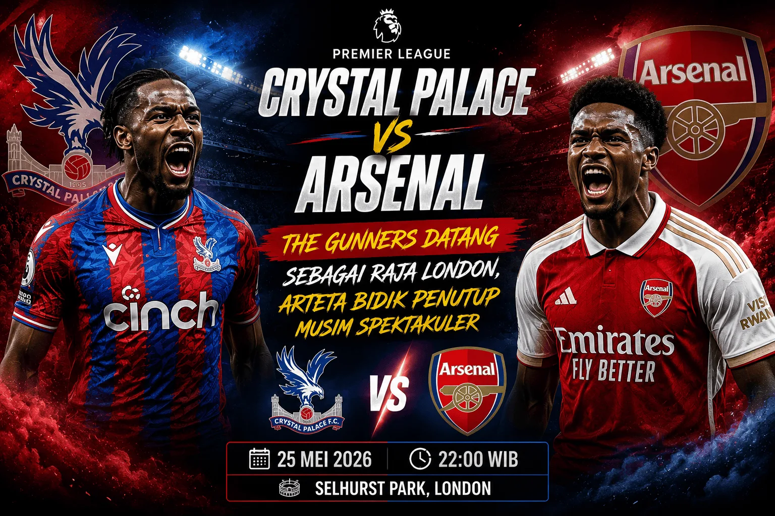 Crystal Palace vs Arsenal: The Gunners Datang Sebagai Raja London, Arteta Bidik Penutup Musim Spektakuler