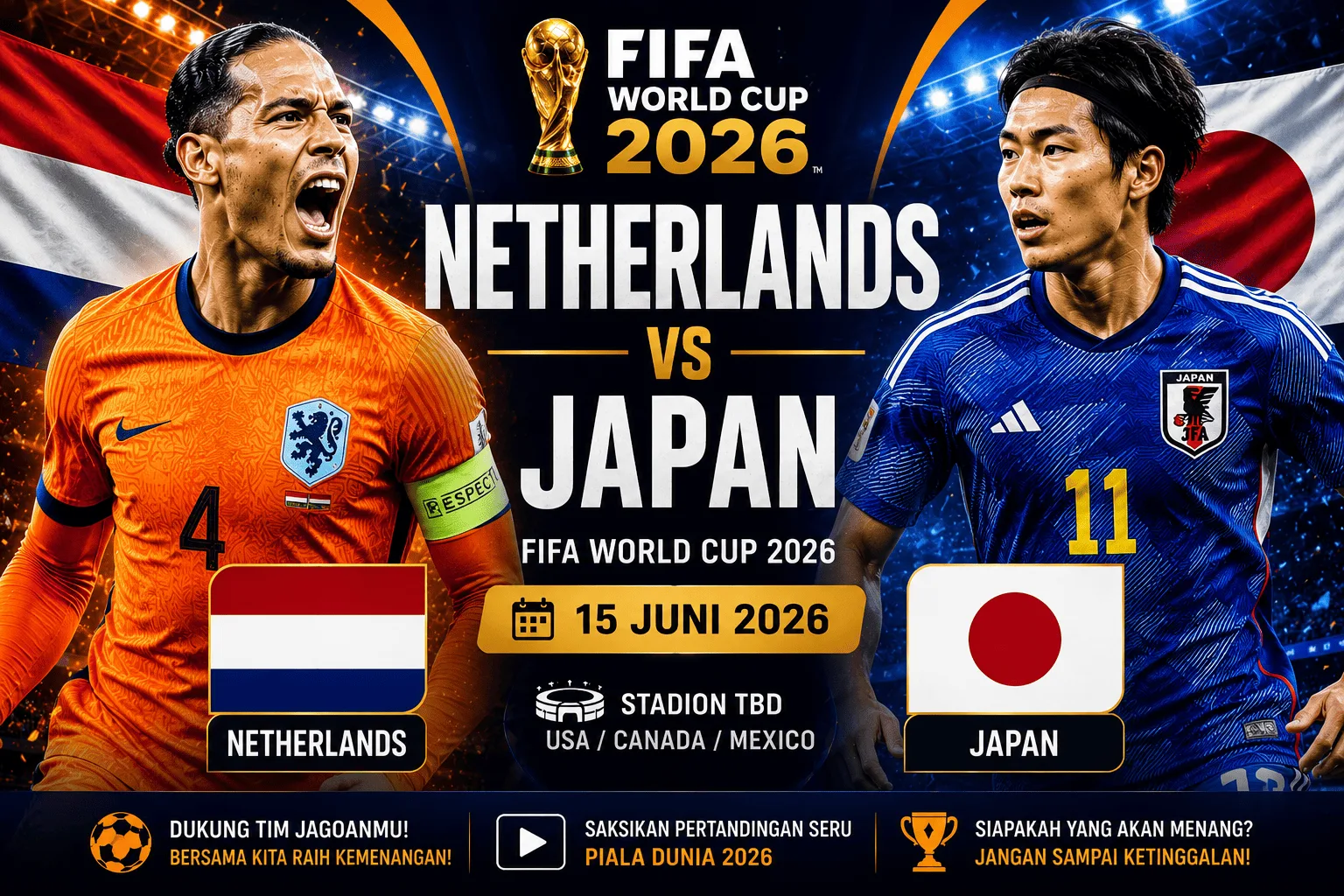 Prediksi Skor Netherlands vs Japan Piala Dunia 2026: Head to Head, Susunan Pemain, dan Analisis Pertandingan
