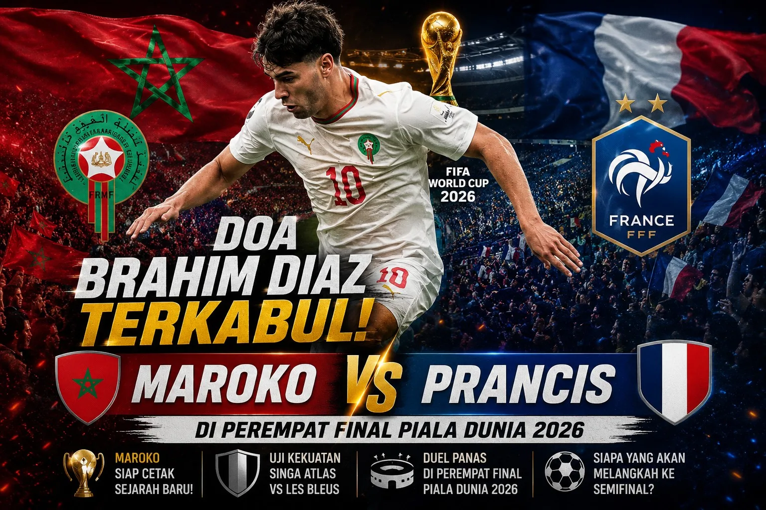 Doa Brahim Diaz Terkabul: Maroko Jumpa Prancis di Perempat Final Piala Dunia 2026