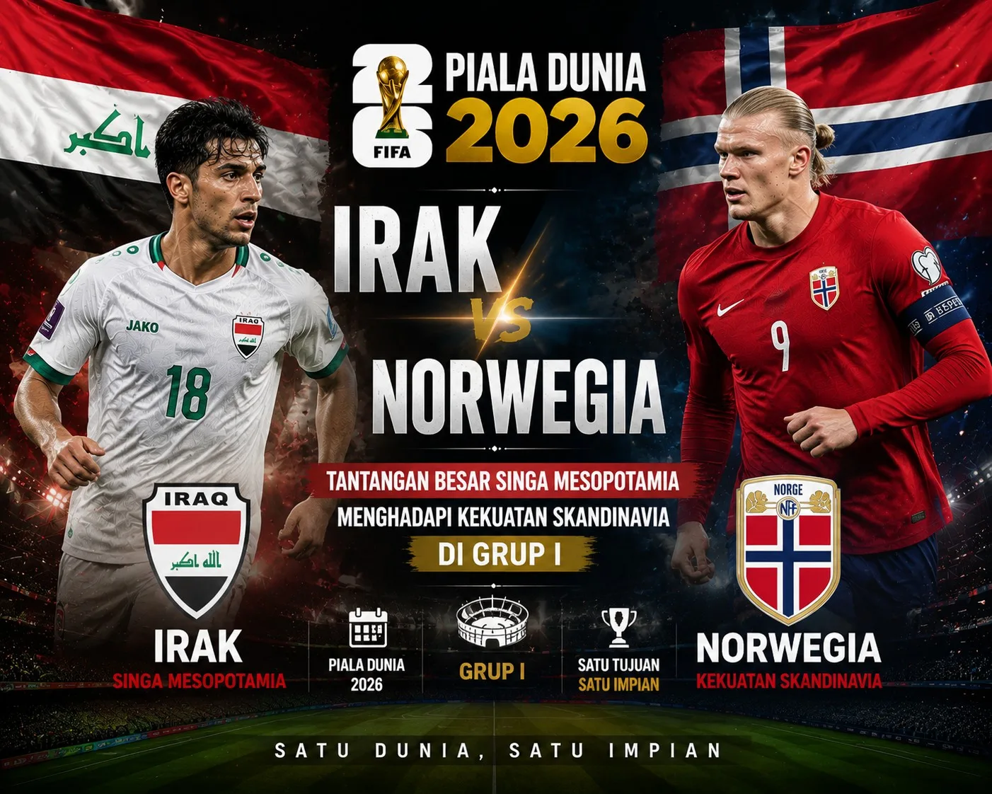 Irak vs Norwegia Piala Dunia 2026: Tantangan Besar Singa Mesopotamia Menghadapi Kekuatan Skandinavia di Grup I