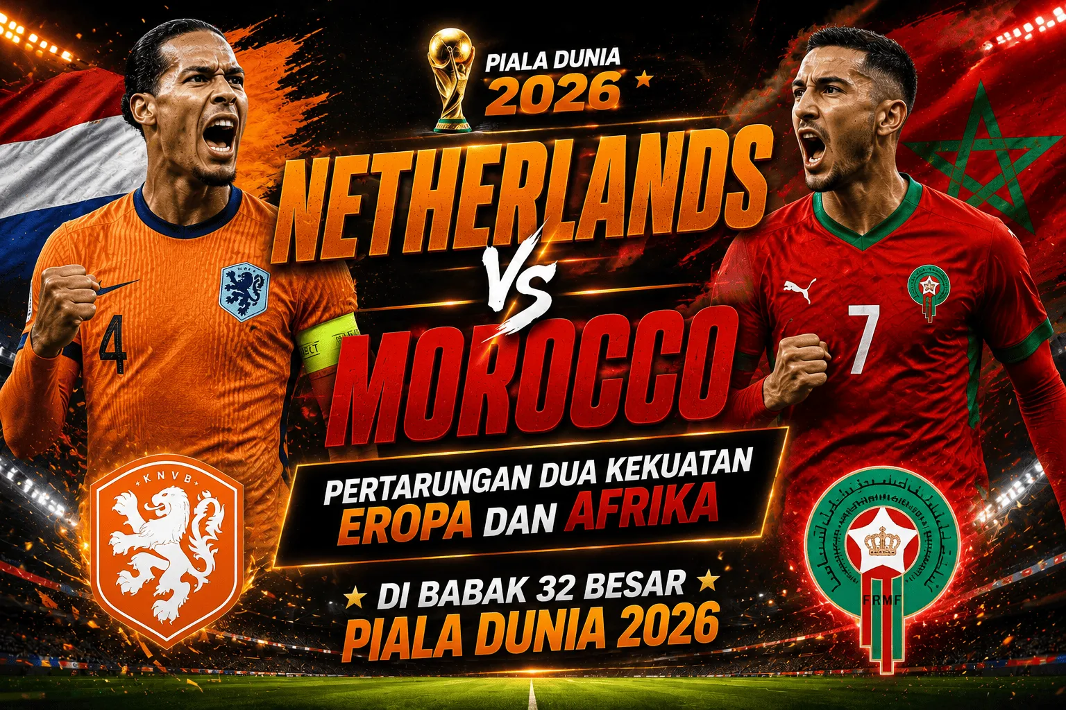 Netherlands vs Morocco: Pertarungan Dua Kekuatan Eropa dan Afrika di Babak 32 Besar Piala Dunia 2026