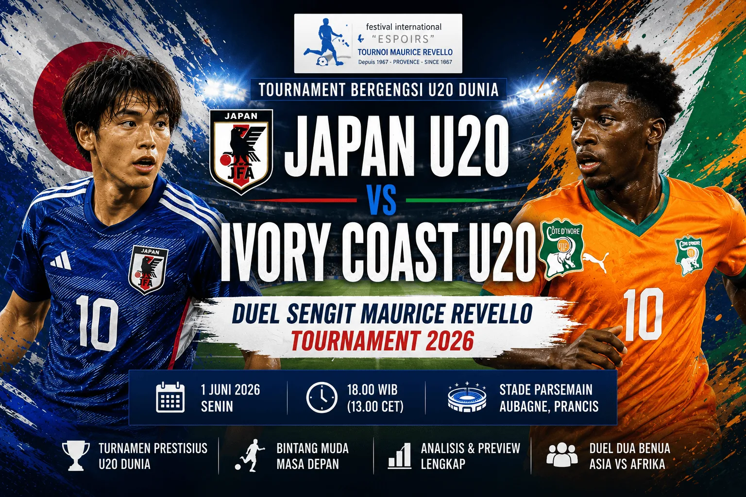Japan U20 vs Ivory Coast U20: Duel Sengit Maurice Revello Tournament 2026
