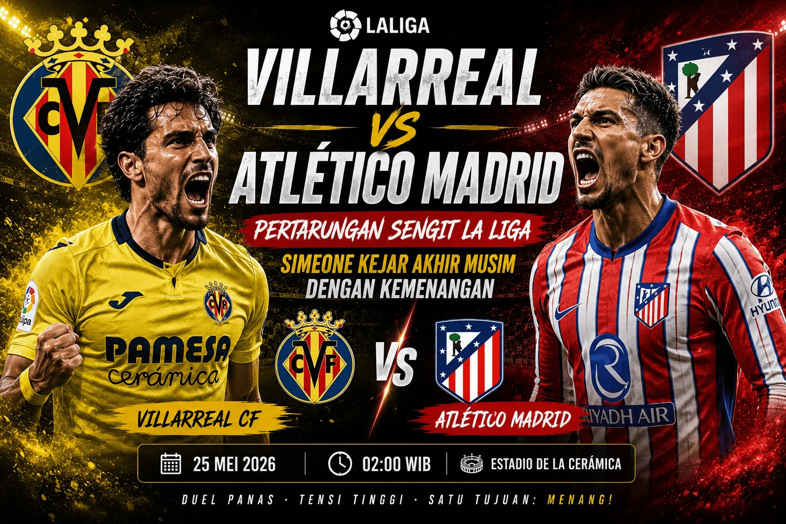 Villarreal vs Atlético Madrid: Pertarungan Sengit La Liga, Simeone Kejar Akhir Musim dengan Kemenangan