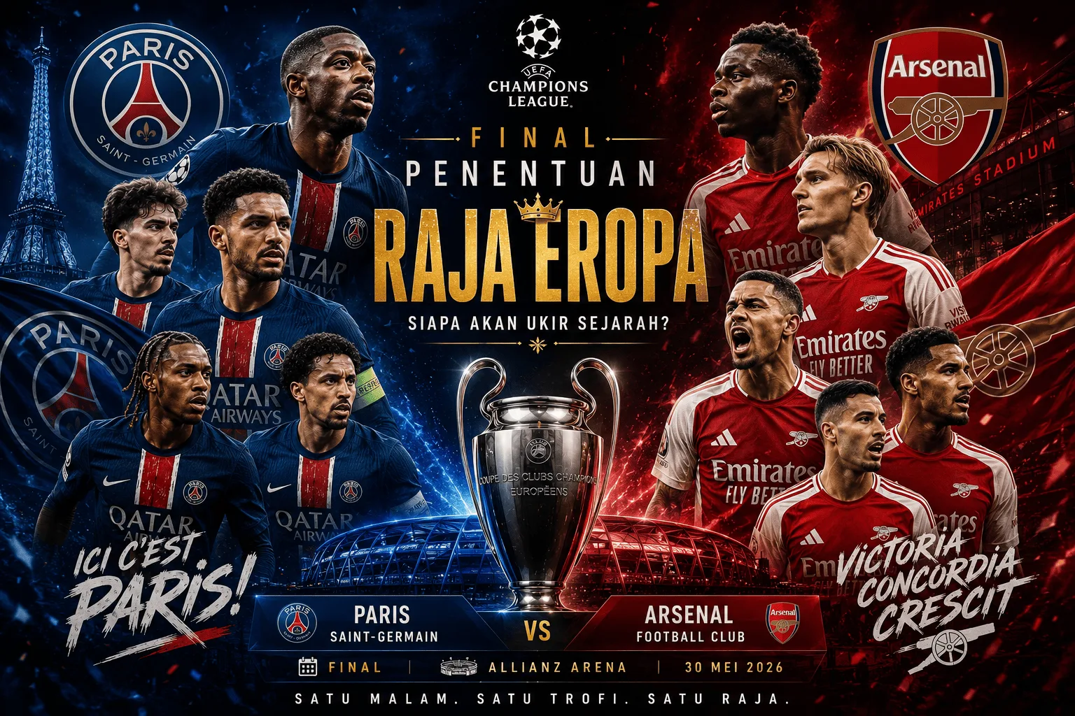 Paris Saint-Germain vs Arsenal F.C.: Final Penentuan Raja Eropa, Siapa Akan Ukir Sejarah?
