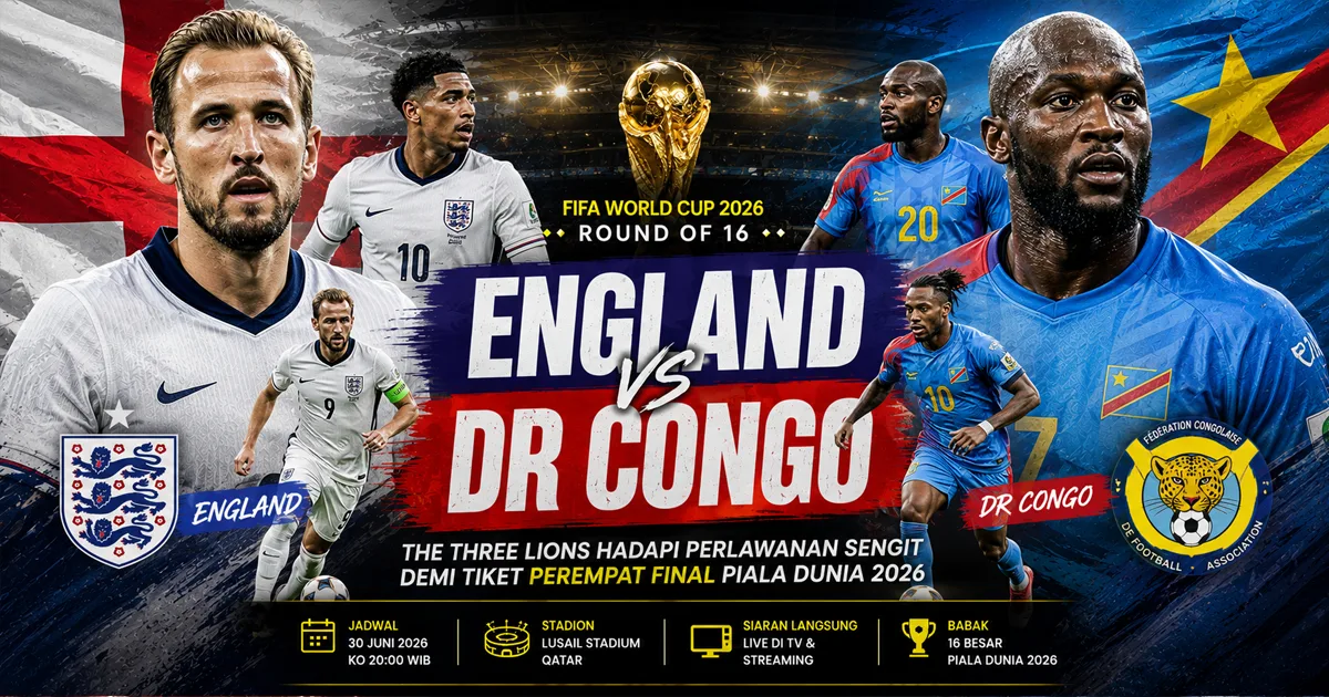 England vs DR Congo: The Three Lions Hadapi Perlawanan Sengit Demi Tiket Perempat Final Piala Dunia 2026