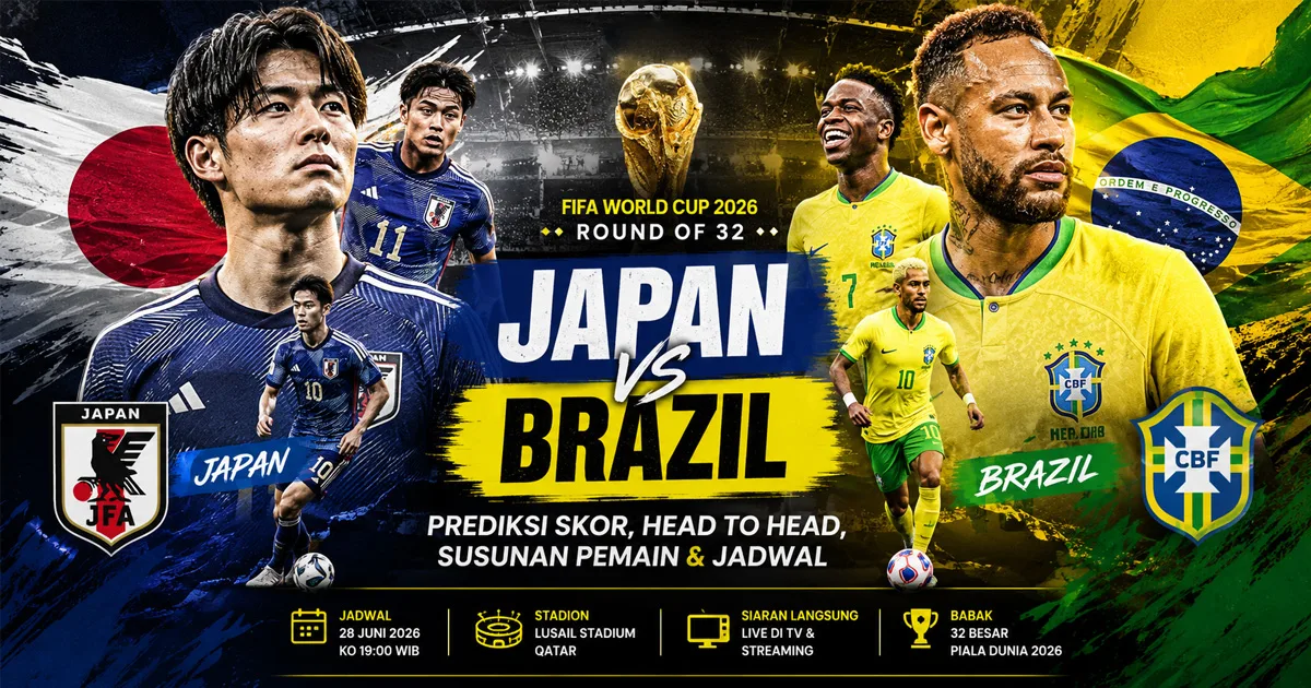 Japan vs Brazil: Prediksi Skor, Head to Head, Susunan Pemain dan Jadwal Babak 32 Besar Piala Dunia FIFA 2026