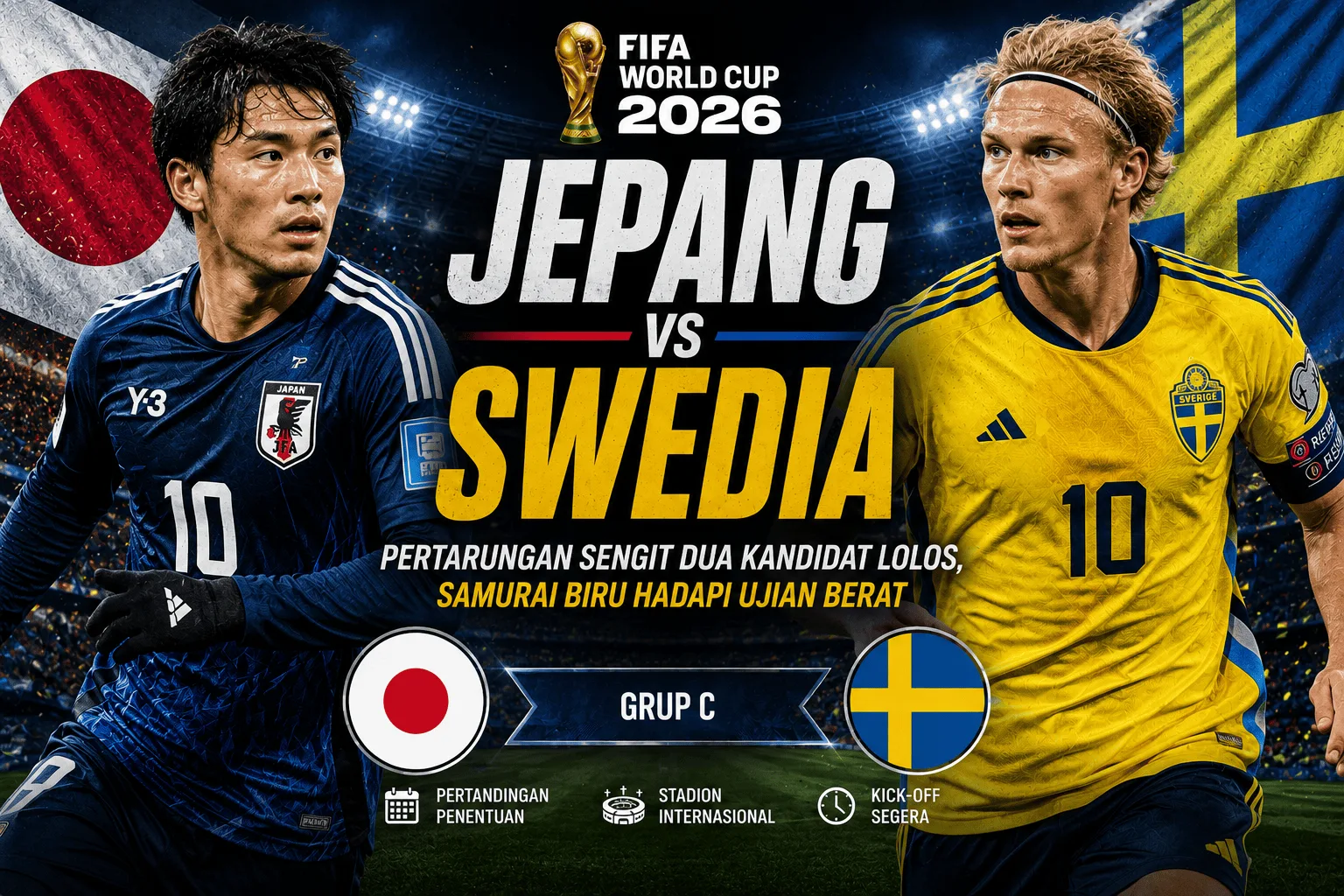 Jepang vs Swedia: Pertarungan Sengit Dua Kandidat Lolos, Samurai Biru Hadapi Ujian Berat
