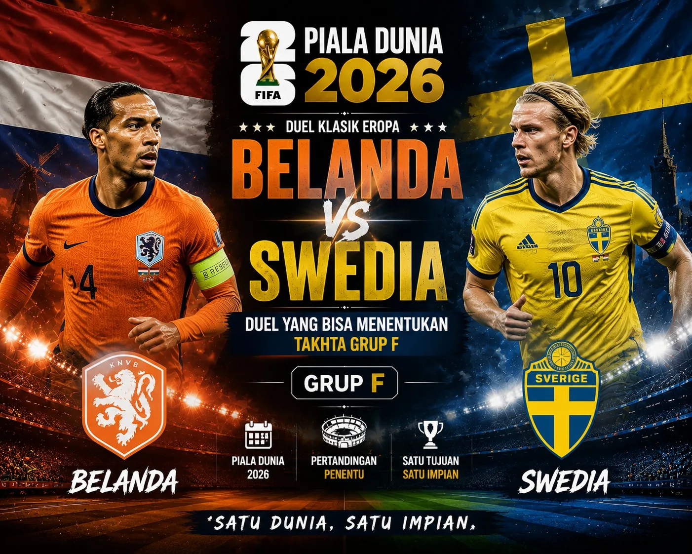 Belanda vs Swedia Piala Dunia 2026: Duel Klasik Eropa yang Bisa Menentukan Takhta Grup F