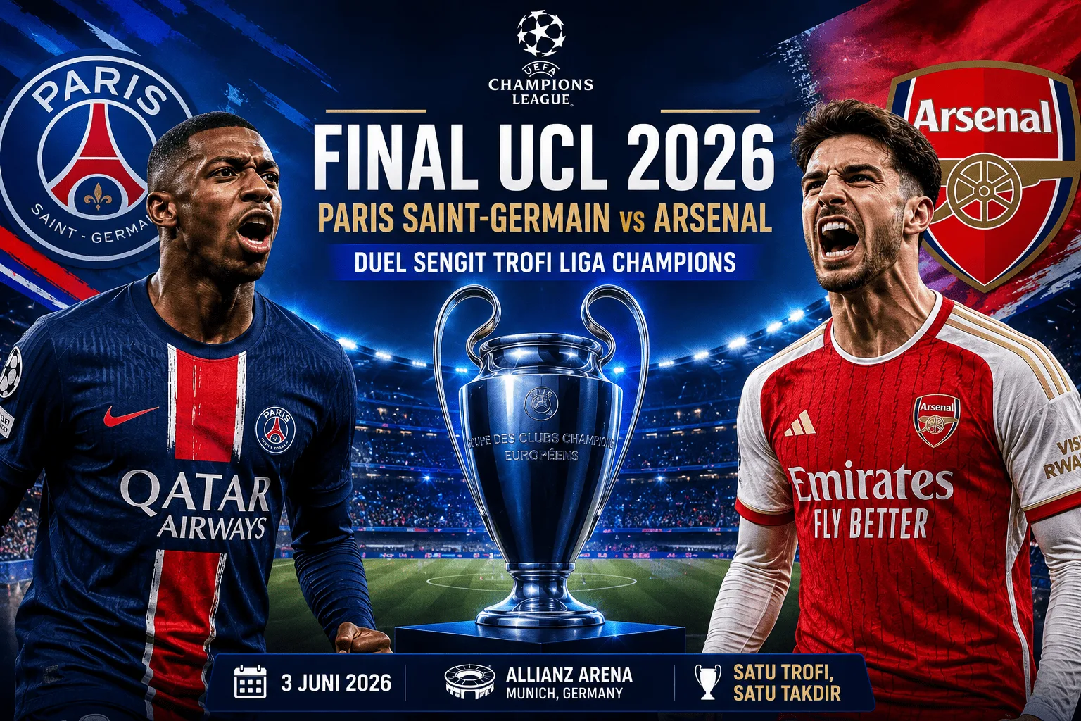 Final UCL 2026 — Paris Saint‑Germain vs Arsenal: Duel Sengit Trofi Liga Champions