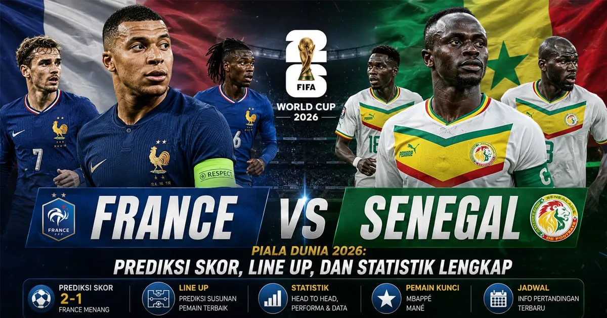 France vs Senegal Piala Dunia 2026: Prediksi Skor, Line Up, dan Statistik Lengkap