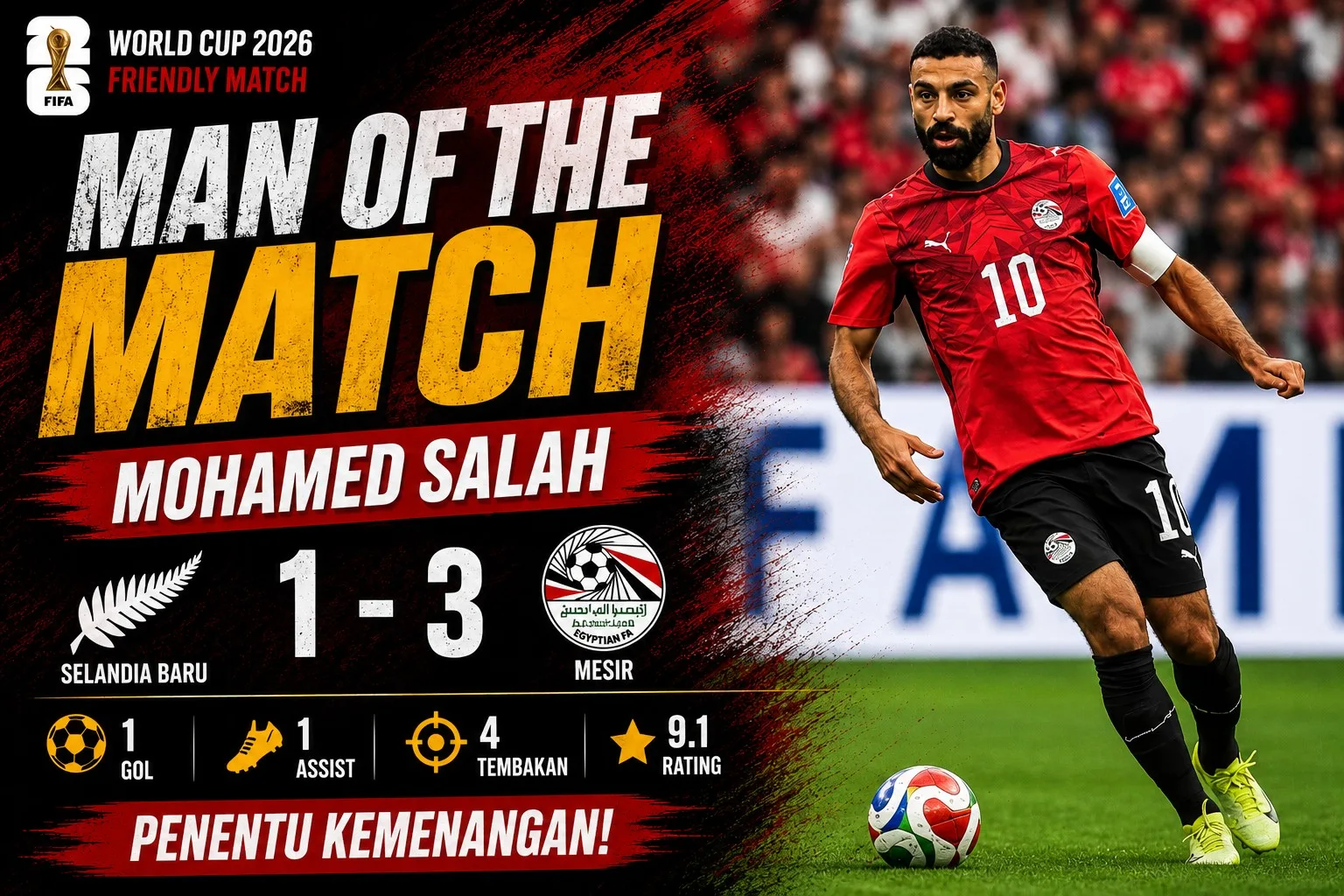 Man of the Match Selandia Baru vs Mesir: Mohamed Salah, Raja Mesir yang Bawa The Pharaohs Menang Bersejarah