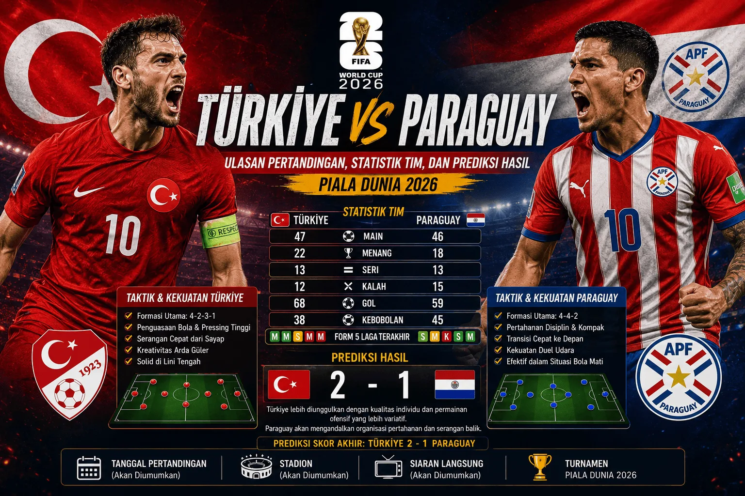 Turkiye vs Paraguay: Ulasan Pertandingan, Statistik Tim, dan Prediksi Hasil Piala Dunia 2026