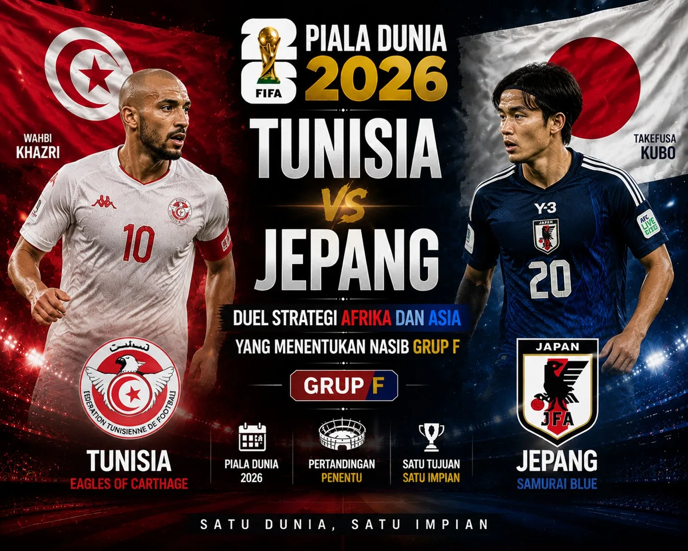 Tunisia vs Jepang Piala Dunia 2026: Duel Strategi Afrika dan Asia yang Menentukan Nasib Grup F