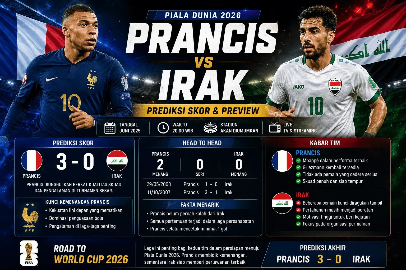 Prancis vs Irak: Prediksi Skor dan Preview Piala Dunia 2026