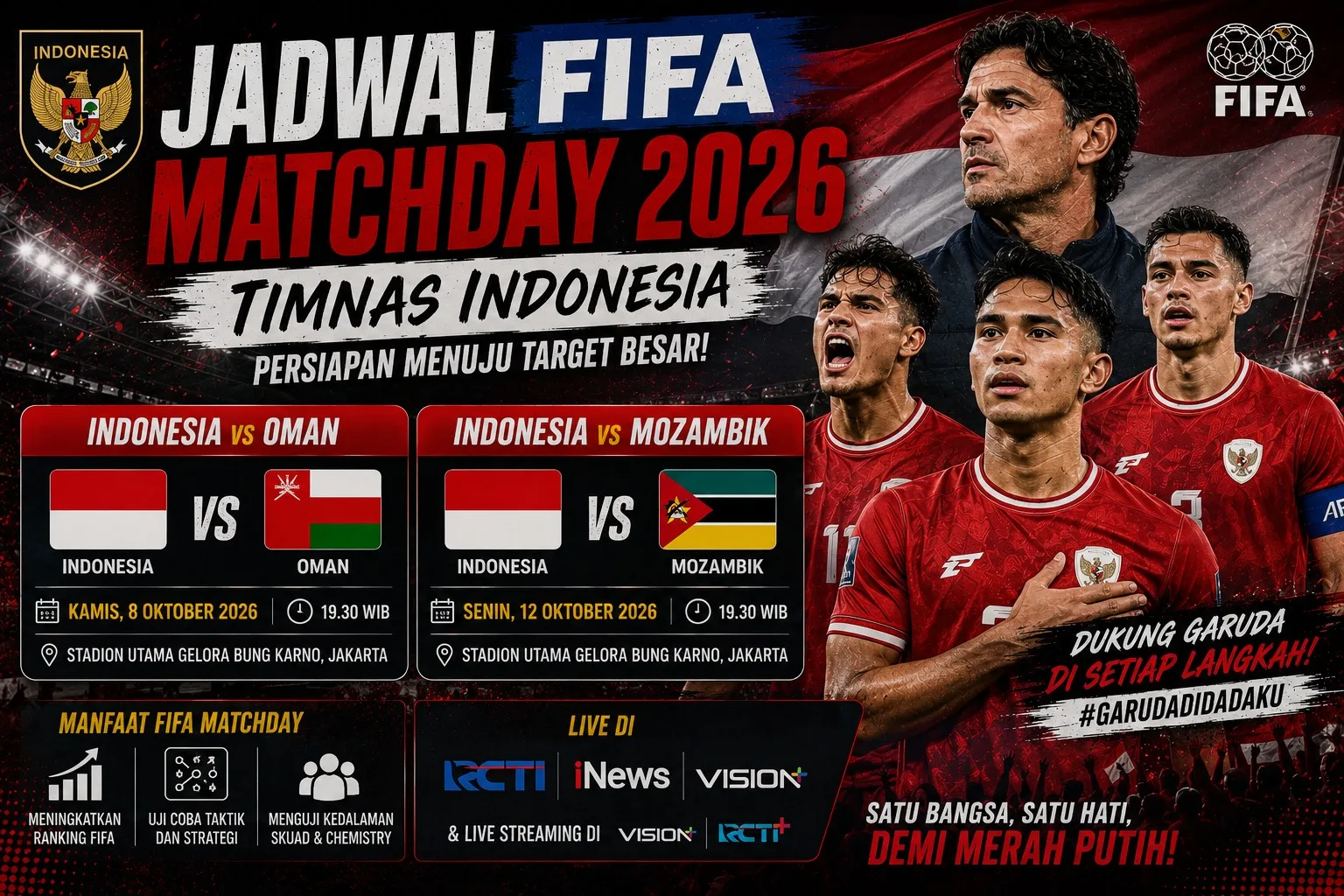 Jadwal FIFA Matchday 2026: Timnas Indonesia vs Oman dan Mozambik