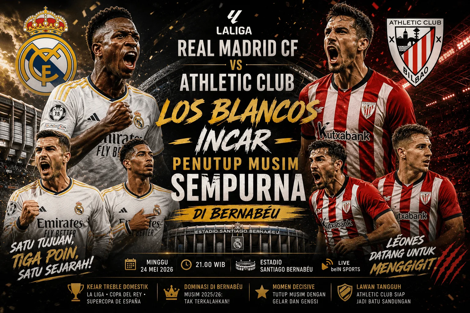 Real Madrid CF vs Athletic Club: Los Blancos Incar Penutup Musim Sempurna di Bernabéu